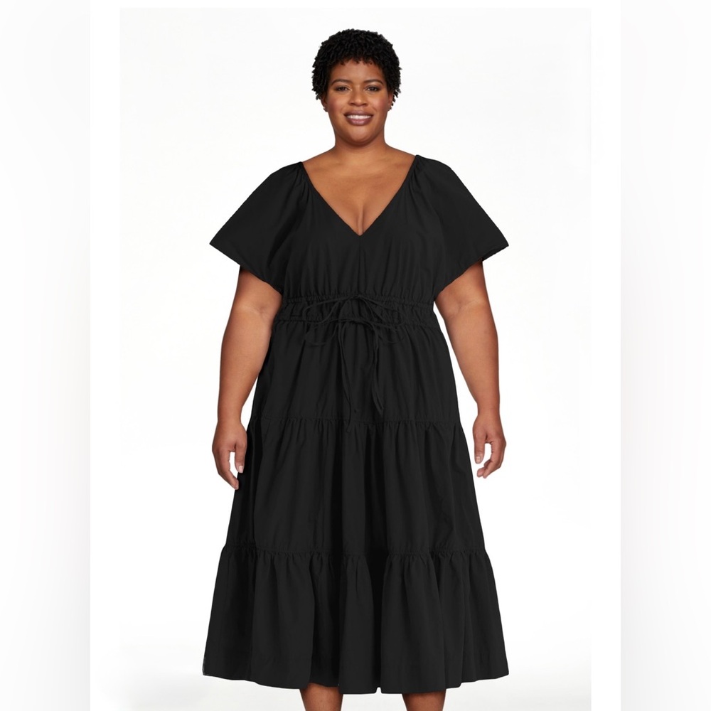 Black Tiered V-Neck Women's Dress